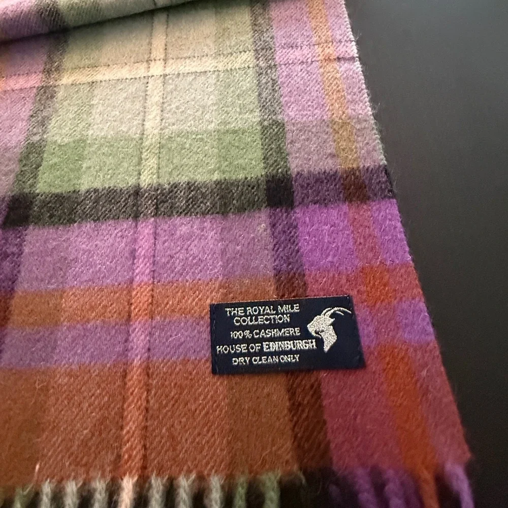 The Royal Mile Collection 100% Cashmere Scarf House of Edinburgh Plaid Purple